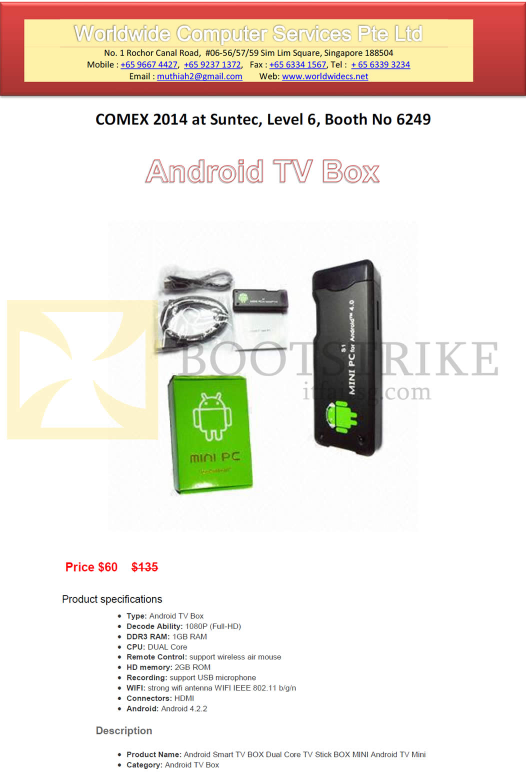 COMEX 2014 price list image brochure of Worldwide Computer Services Android TV Box