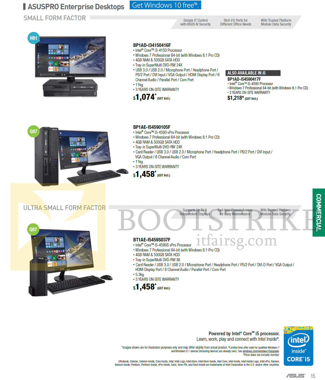 COMEX 2015 price list image brochure of ASUS Desktop PCs ASUSPro Enterprise BP1AD-I34150416F, I54590417F, BP1AE-I54590105F, BT1AE-I5459S037F