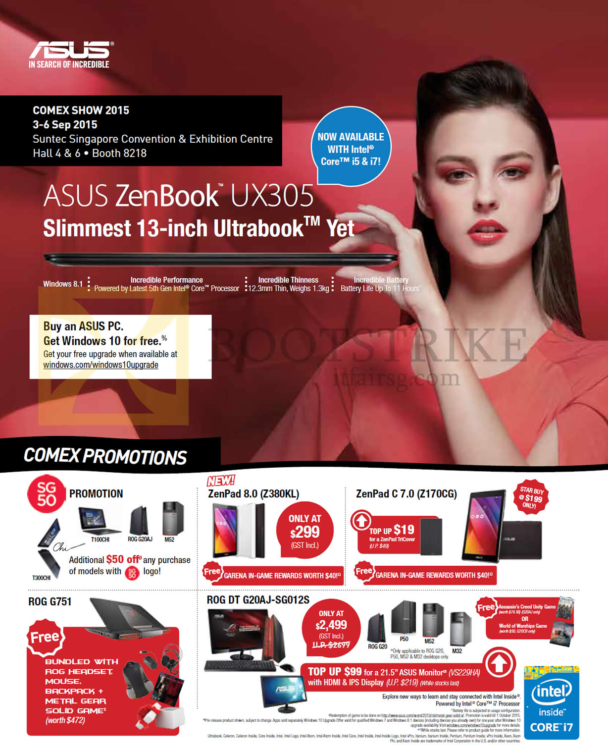 COMEX 2015 price list image brochure of ASUS Notebooks Featured Buys ZenBook UX305, ROG, ZenPad 8.0 Z380KL, ZenPad C