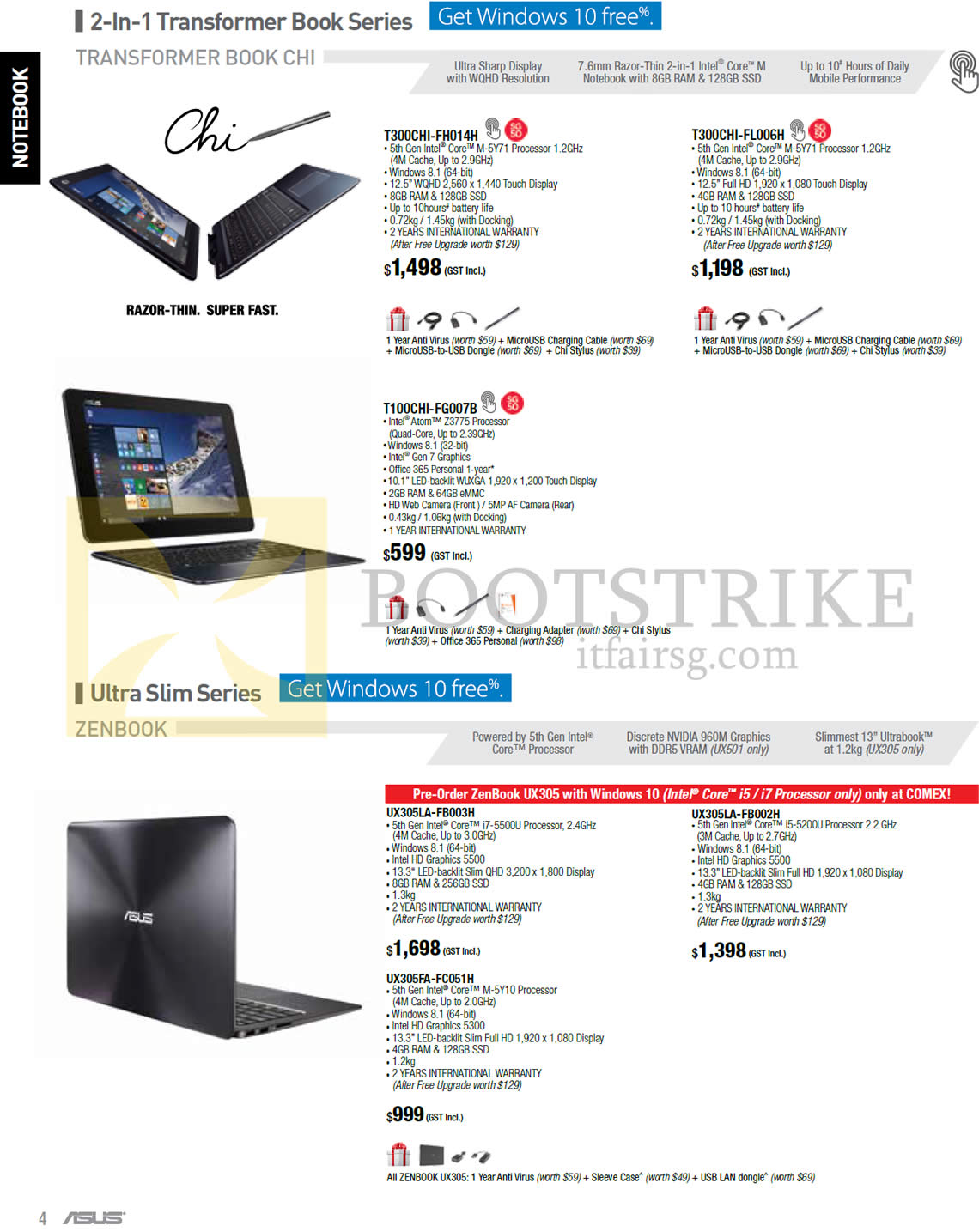 COMEX 2015 price list image brochure of ASUS Notebooks, 2-In-1 Transformer Book Series, Zenbook, Chi T300CHI-FH014H, T300CHI-FL006H, T100CHI-FG007B, UX305LA-FB003H, UX305LA-FB003H, UX305LA-FB002H, UX305FA-FC051H