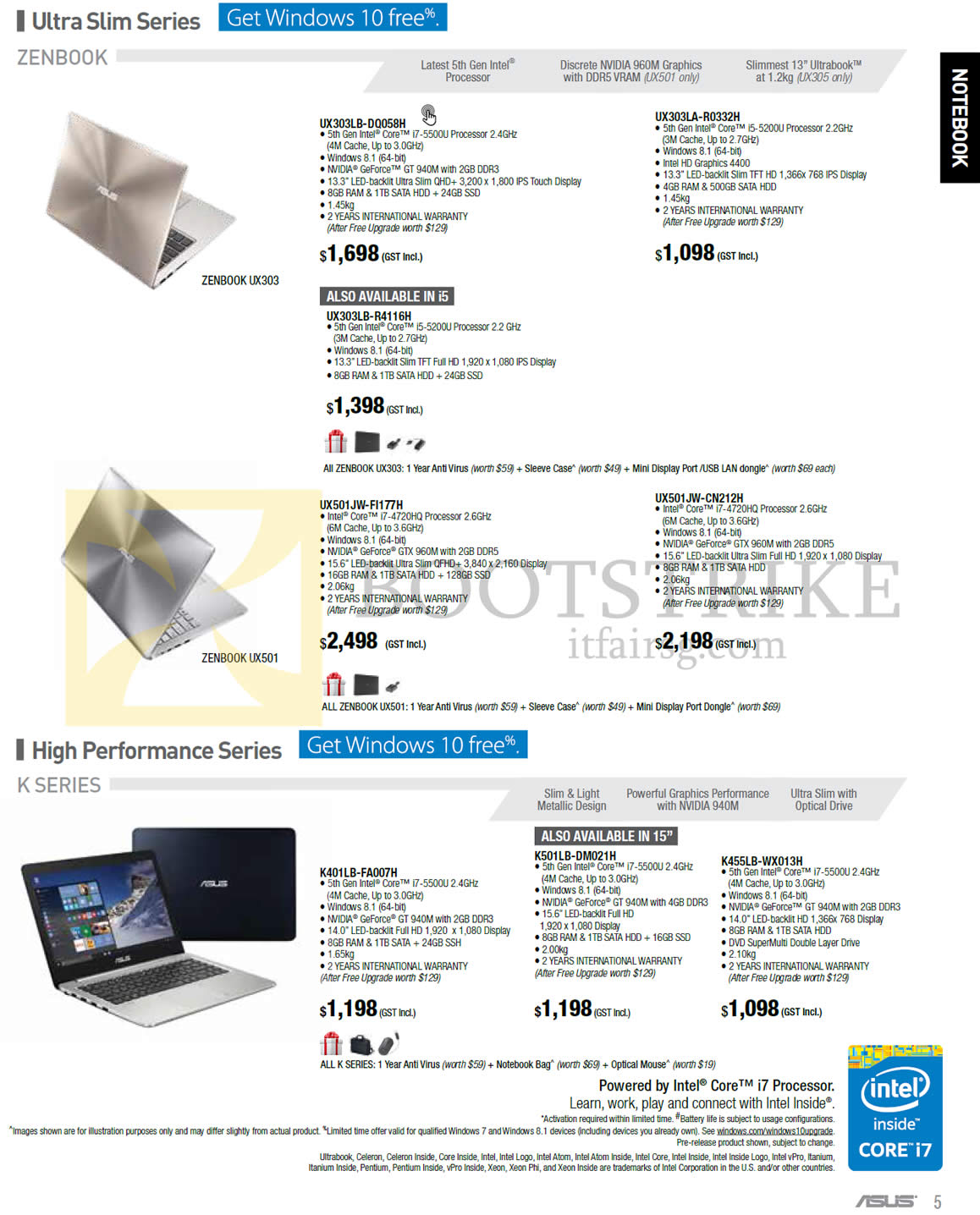 COMEX 2015 price list image brochure of ASUS Notebooks, Zenbook, K Series, UX303LB-DQ058H, UX303LA-R0332H, UX303LB-R4116H, UX501JW-FI177H, UX501JW-CN212H, K401LB-FA007H, K501LB-DM021H, K455LB-WX013H