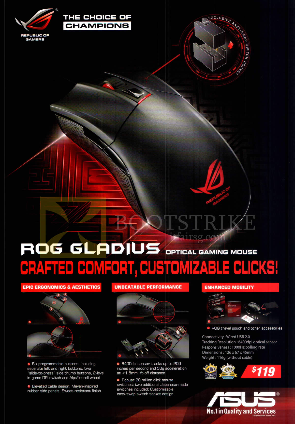 COMEX 2015 price list image brochure of ASUS ROG Gladius Optical Gaming Mouse Features