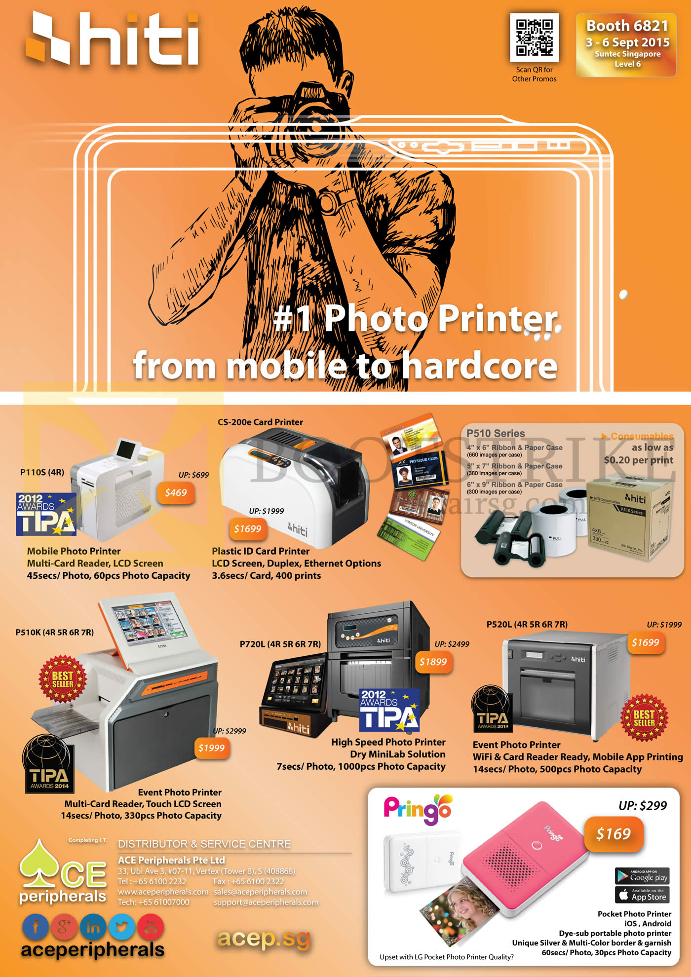 COMEX 2015 price list image brochure of Ace Peripherals Hiti Photo Printers P110S, CS-200e, P720L, P520L, P510K, CS-200e, Pringo