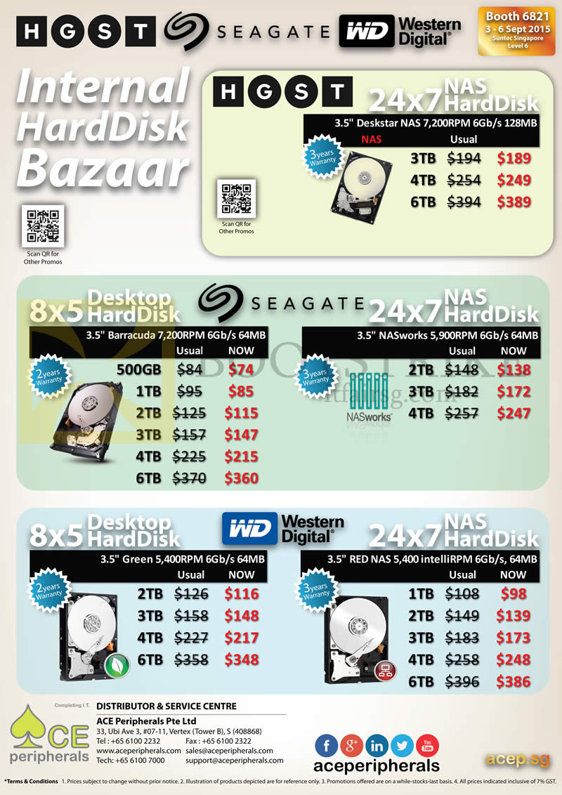 COMEX 2015 price list image brochure of Ace Peripherals Internal HardDisk HGST, Seagate, Western Digital, 1TB, 2TB, 3TB, 4TB, 6TB