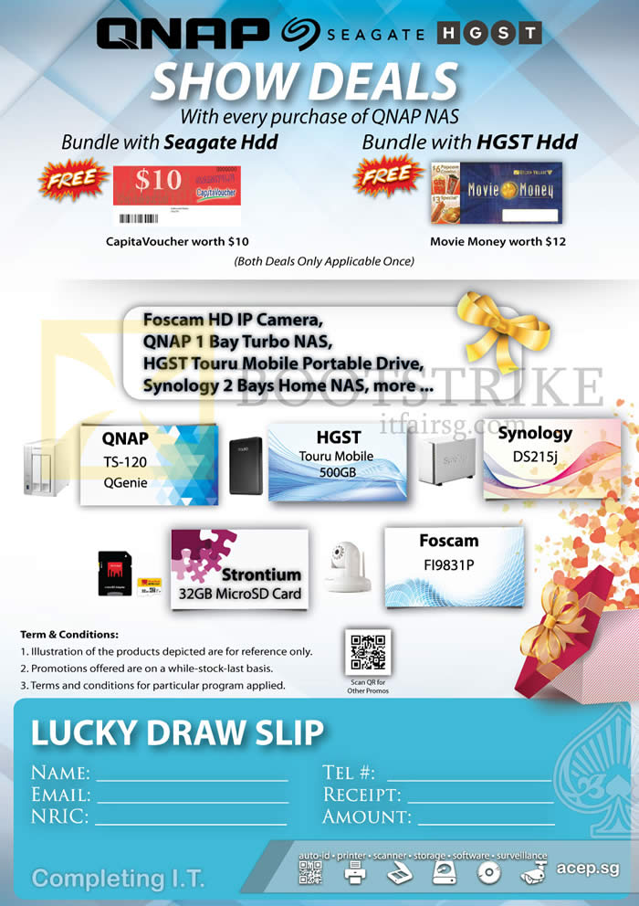 COMEX 2015 price list image brochure of Ace Peripherals Lucky Draw, Free Gifts, QNAP NAS