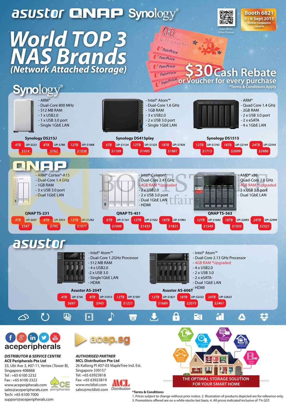 COMEX 2015 price list image brochure of Ace Peripherals NAS Synology, Qnap, Asustor, DS215J, 415plya, 1515, TS-231, 451, 563, AS-204T, 606T