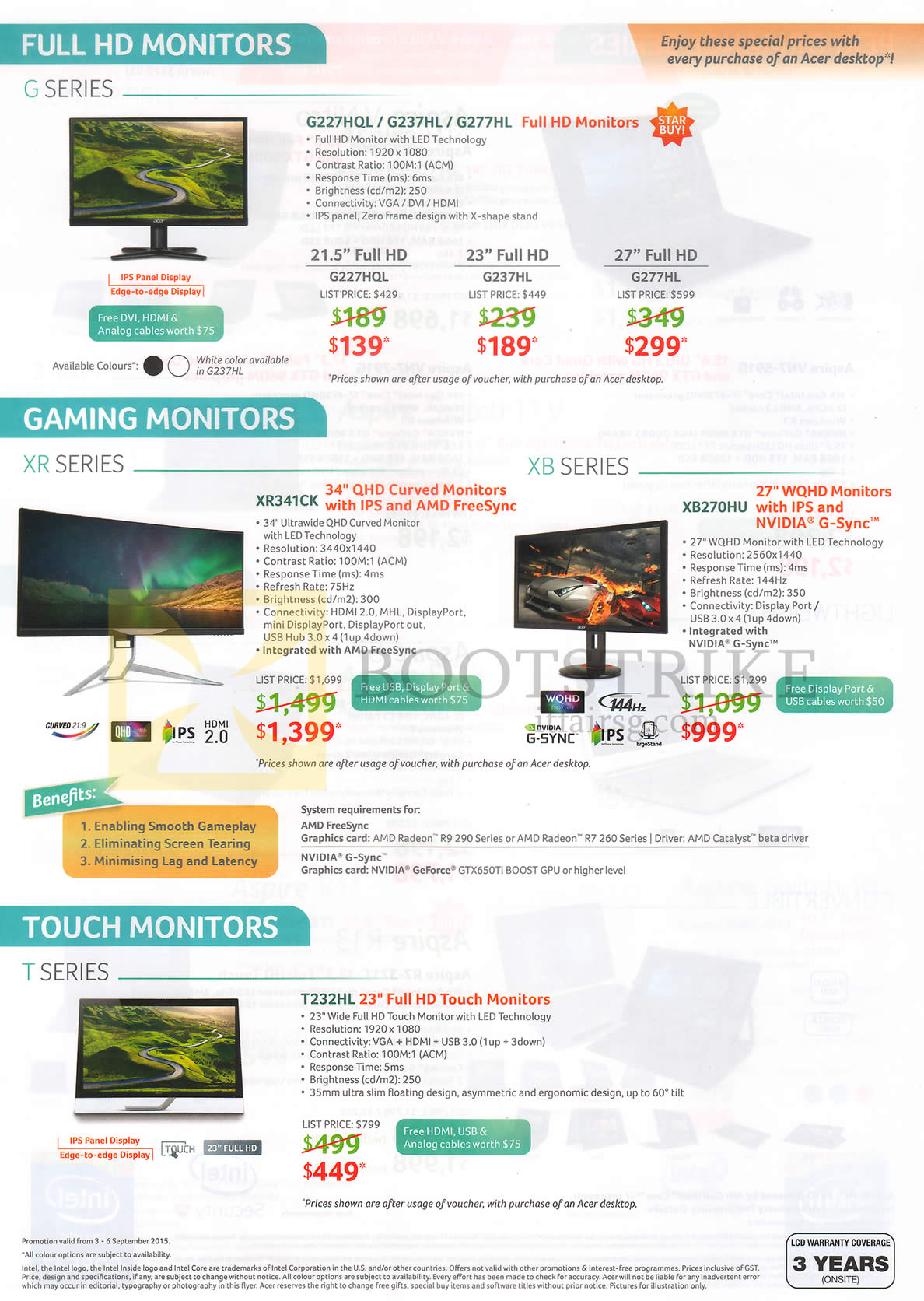 COMEX 2015 price list image brochure of Acer Monitors LED Touch G227HQL, G237HL, G277HL, XR341CK, XB270HU, T232HL