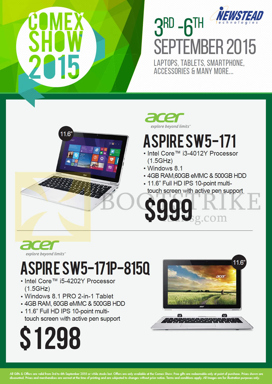 COMEX 2015 price list image brochure of Acer Newstead Notebooks AIO Desktop PC, Aspire SW5-171, SW5-171P-815Q