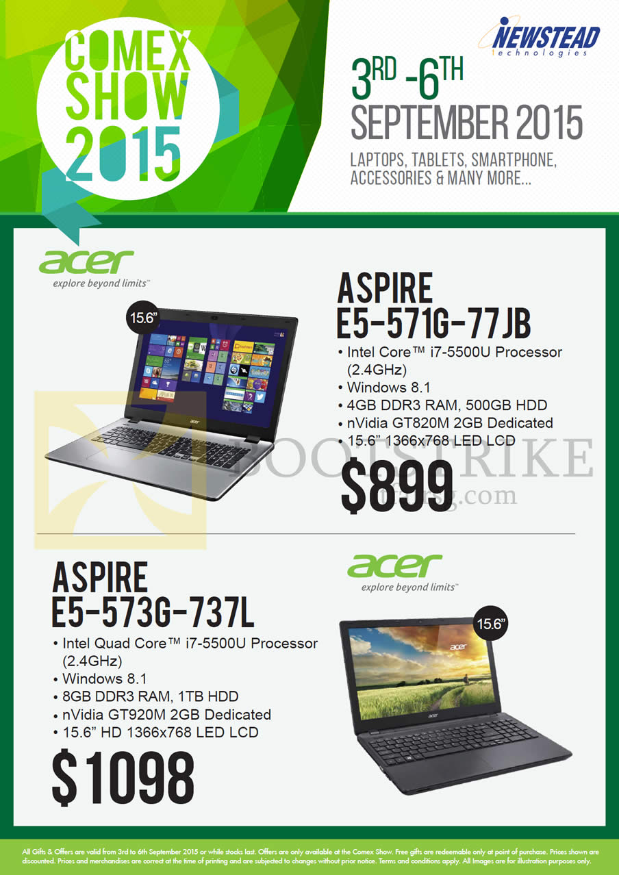 COMEX 2015 price list image brochure of Acer Newstead Notebooks Aspire E5-571G-77JB, E5-573G-737L