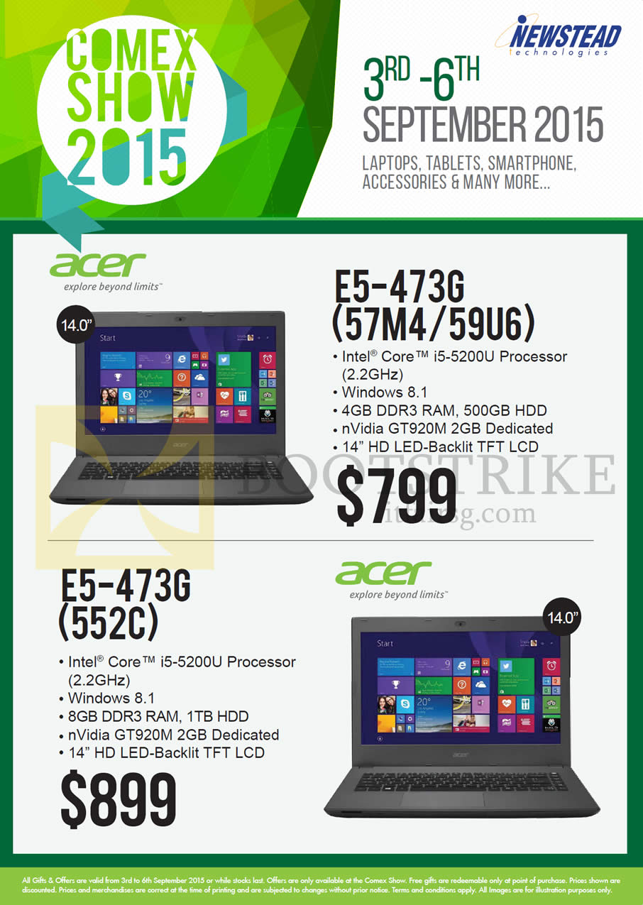 COMEX 2015 price list image brochure of Acer Newstead Notebooks E5-473G 57M4 59U6, 552C