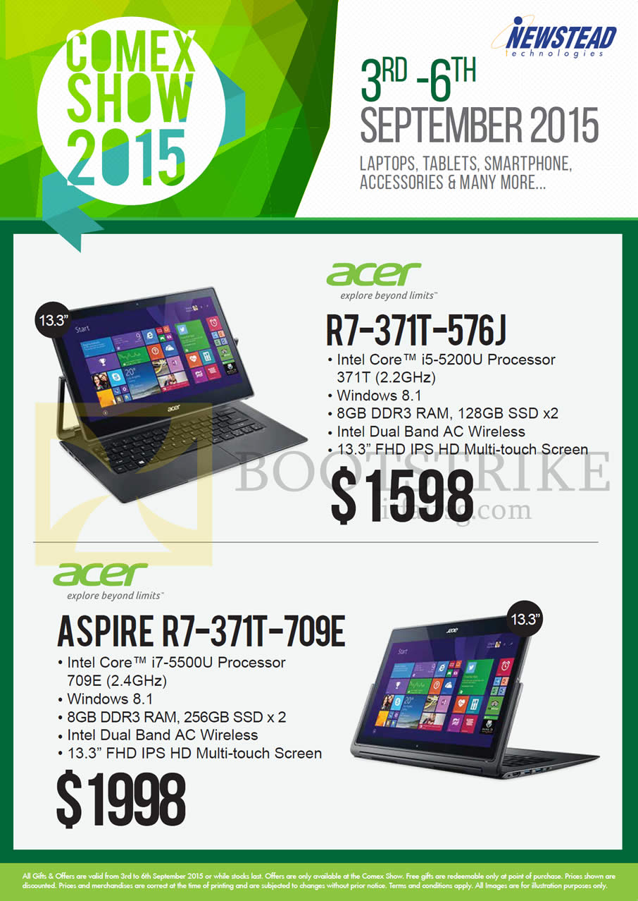 COMEX 2015 price list image brochure of Acer Newstead Notebooks R7-371T-576J, Aspire R7-371T-709E