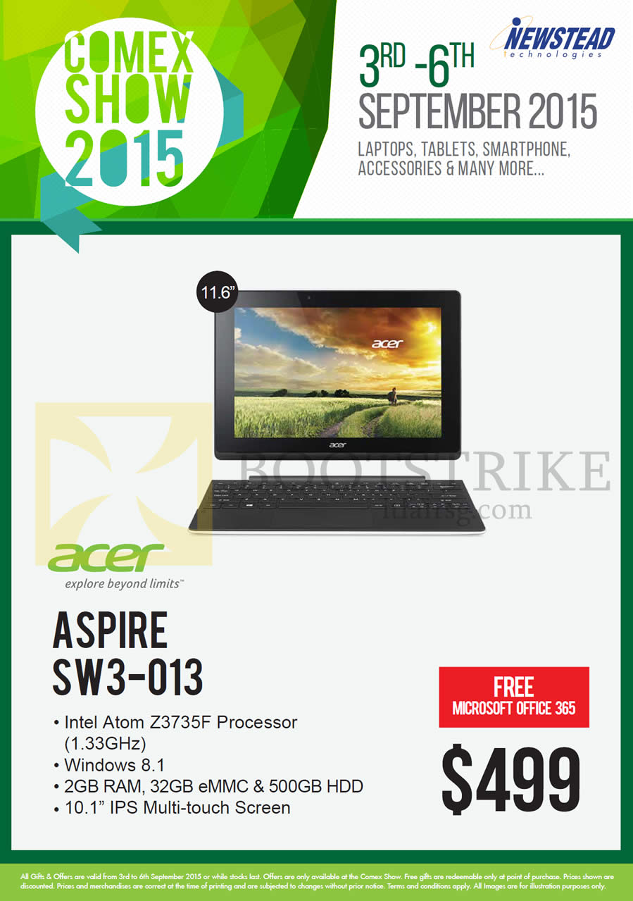 COMEX 2015 price list image brochure of Acer Newstead Tablet Aspire SW3-013