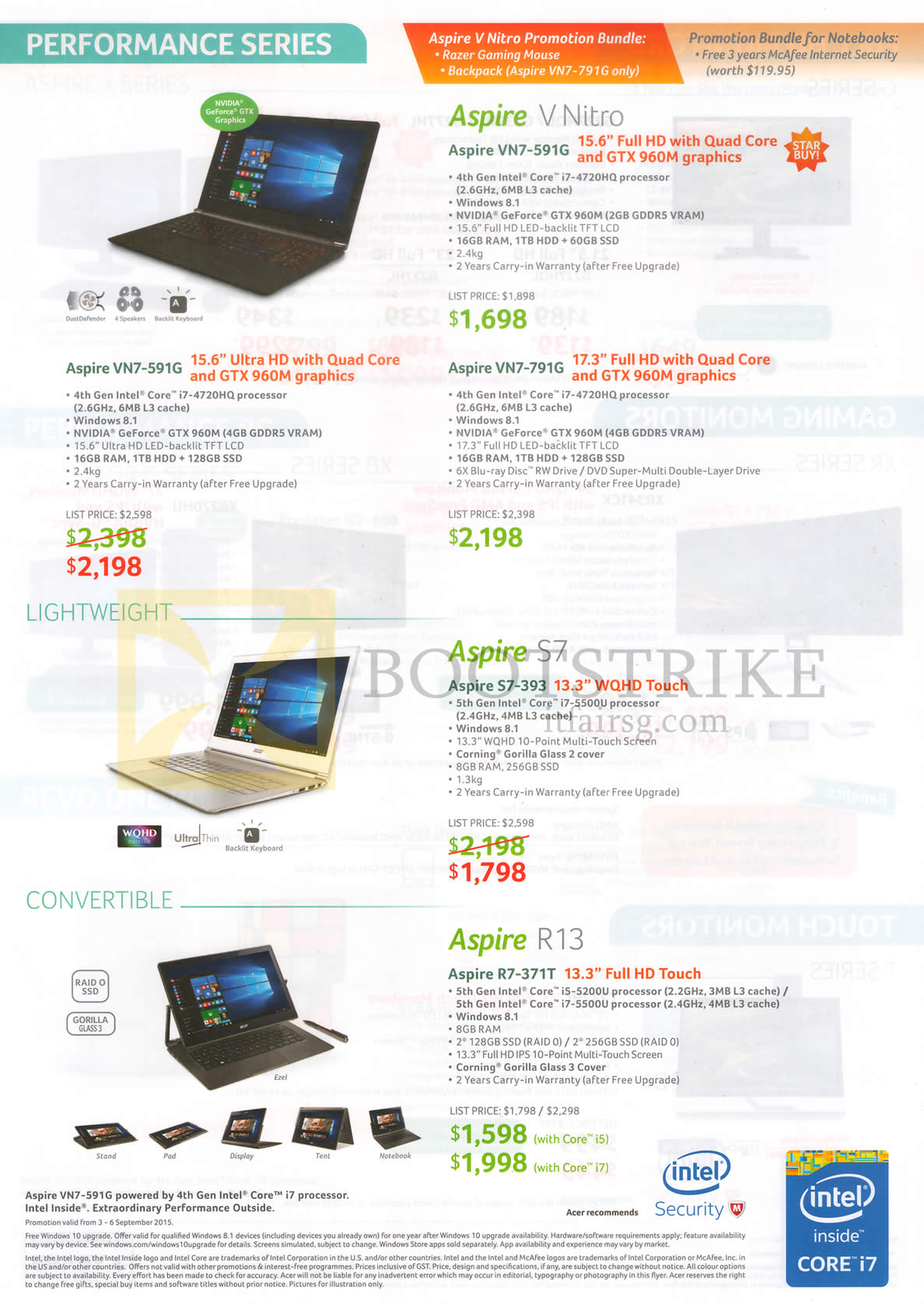 COMEX 2015 price list image brochure of Acer Notebooks Aspire V Nitro, VN7-591G, VN7-791G, Aspire S7 S7-793, R7-371T, R13, S7, V Nitro