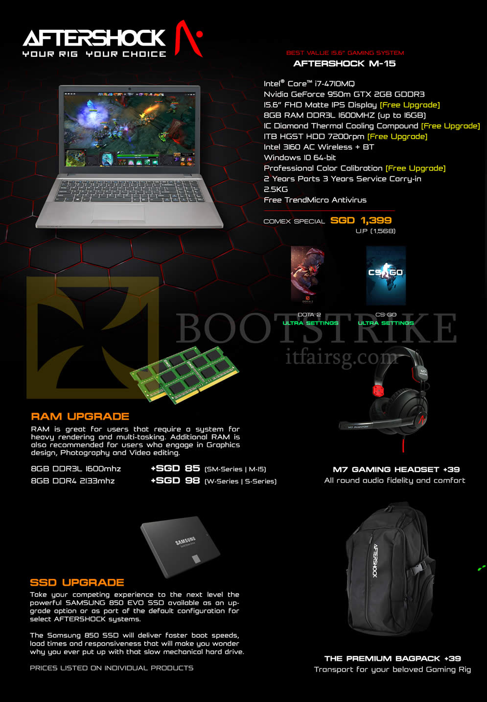 COMEX 2015 price list image brochure of Aftershock Notebook M-15, Features