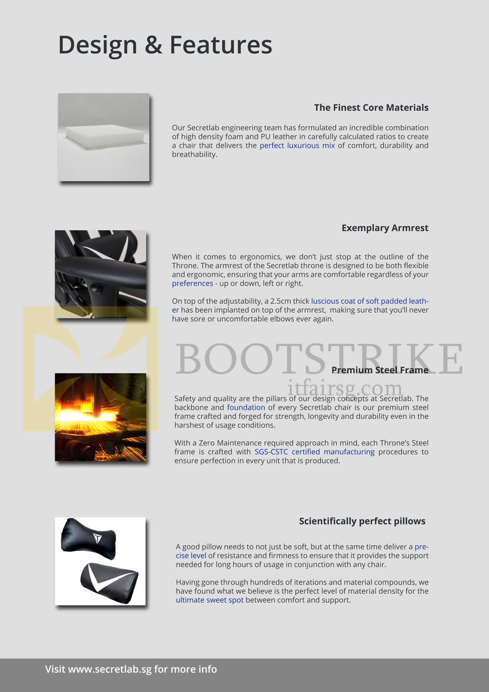 COMEX 2015 price list image brochure of Aftershock Secret Lab Gaming Seat Features