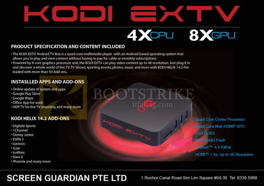 COMEX 2015 price list image brochure of Amconics Kodi Extv 4x CPU, 8x GPU