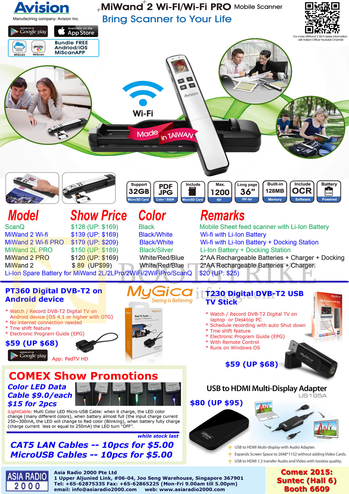 COMEX 2015 price list image brochure of Asia Radio 2000 Mobile Scanner, TV Stick, USB To HDMI Multi-Display Adapter, PT360 Digital DVB-T2 Android Device
