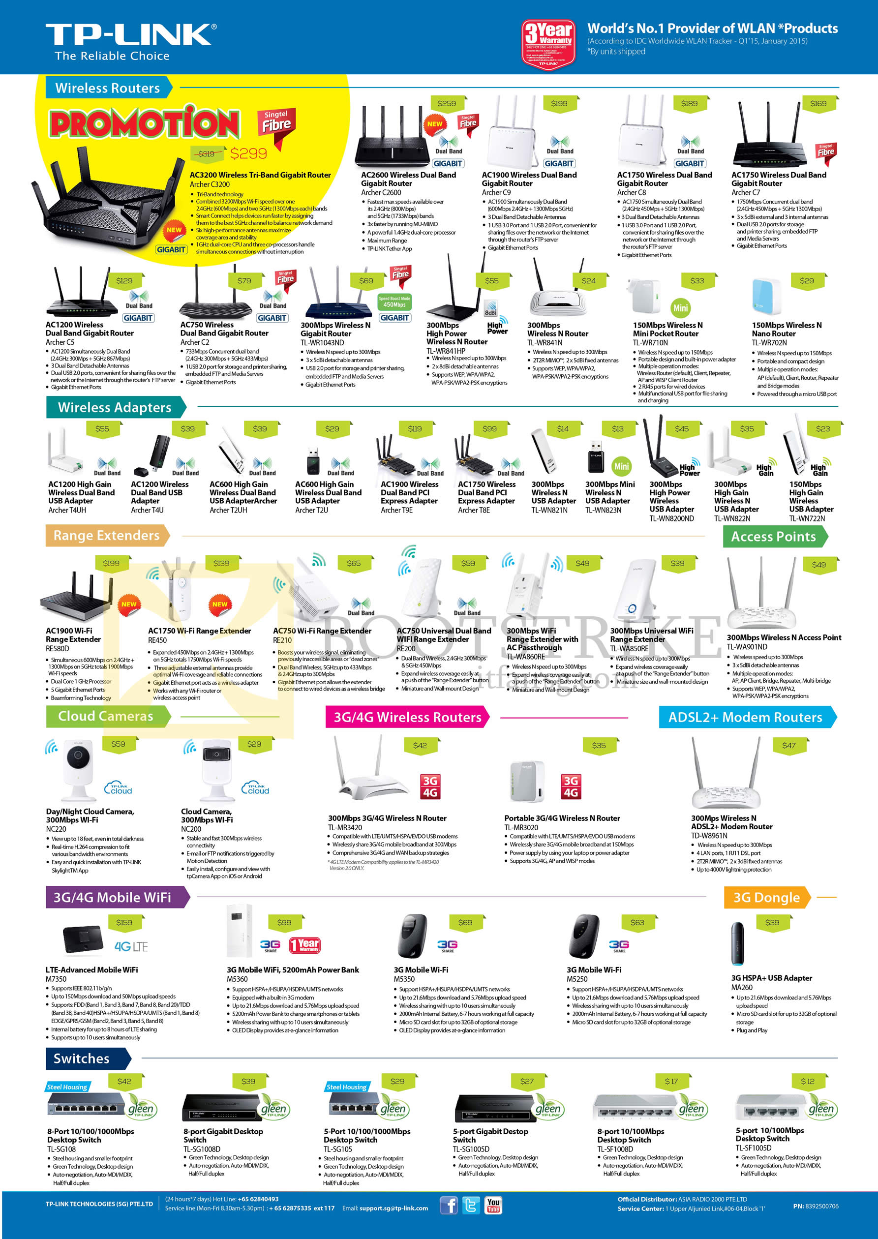 COMEX 2015 price list image brochure of Asia Radio TP-Link Networking Wireless Routers, USB Adapters, Range Extenders, Access Points, Cloud Cameras, Modem Routers, Mobile Wifi, Switches