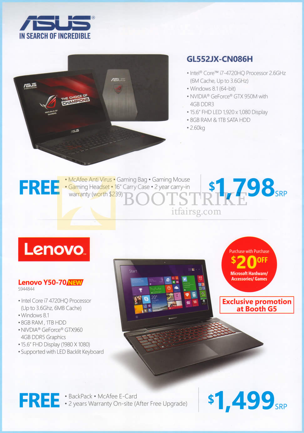 COMEX 2015 price list image brochure of Asus Notebook GL552JX-CN086H, Lenovo Y50-70