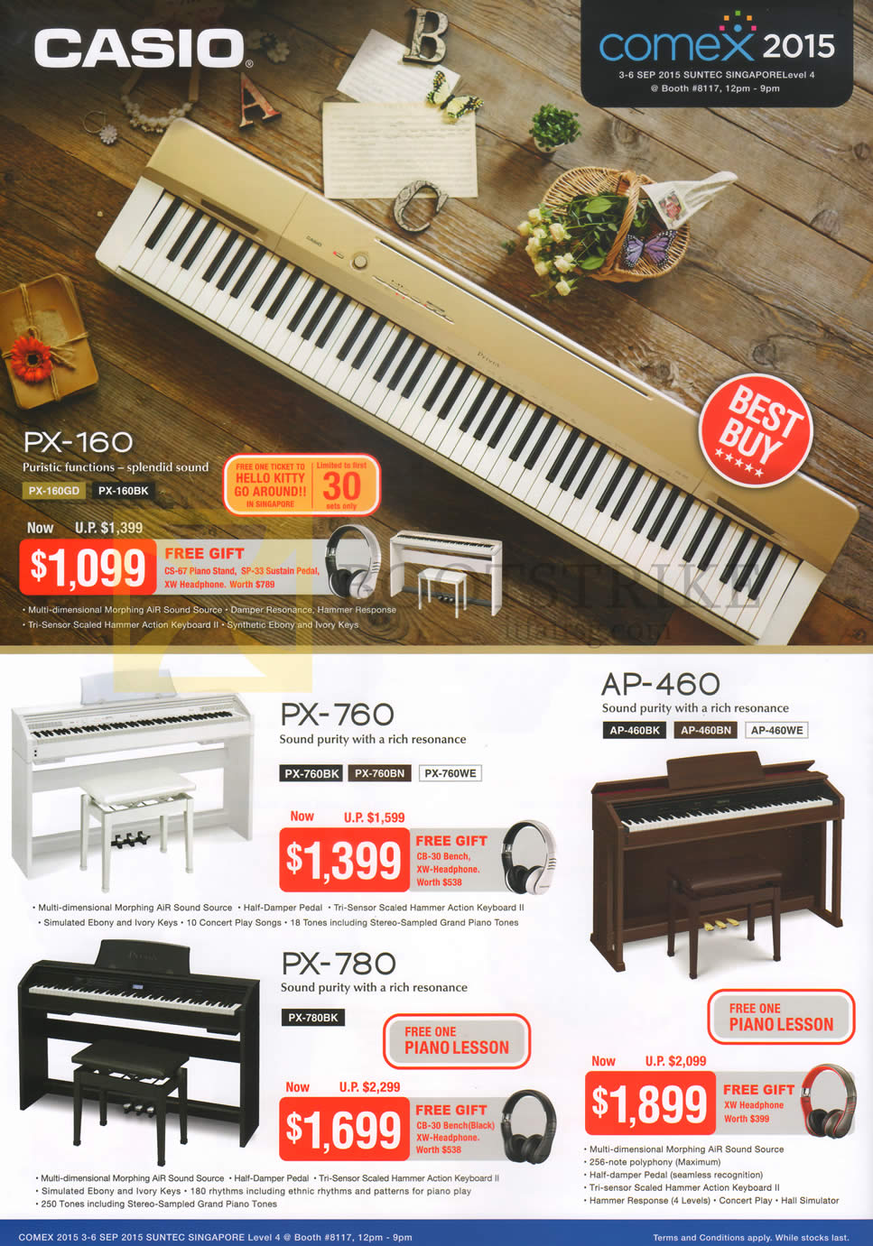 COMEX 2015 price list image brochure of Casio Keyboards Music Pianos PX-160, PX-760, AP-460, PX-780