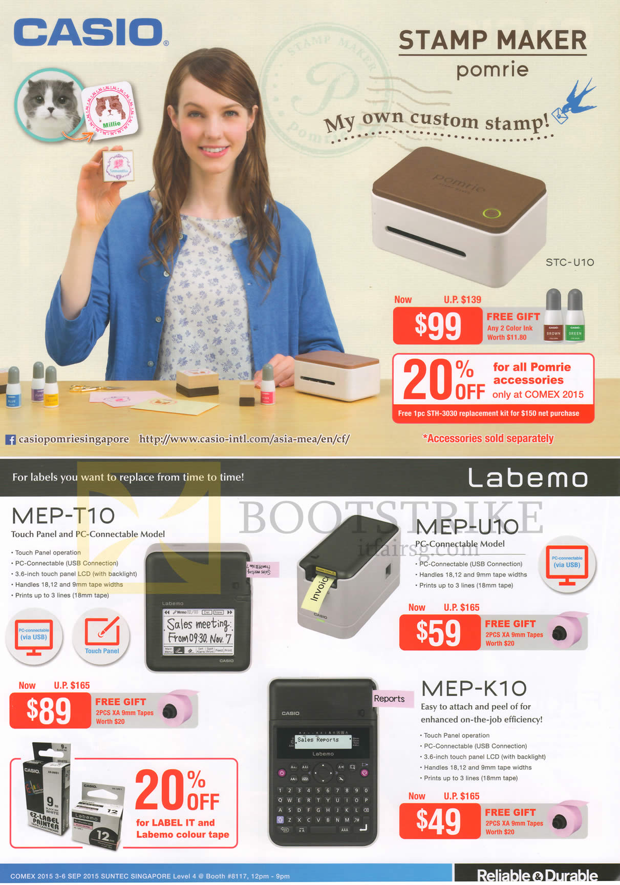 COMEX 2015 price list image brochure of Casio Stamp Maker Pomrie MEP-T10, MEP-U10, MEP-K10