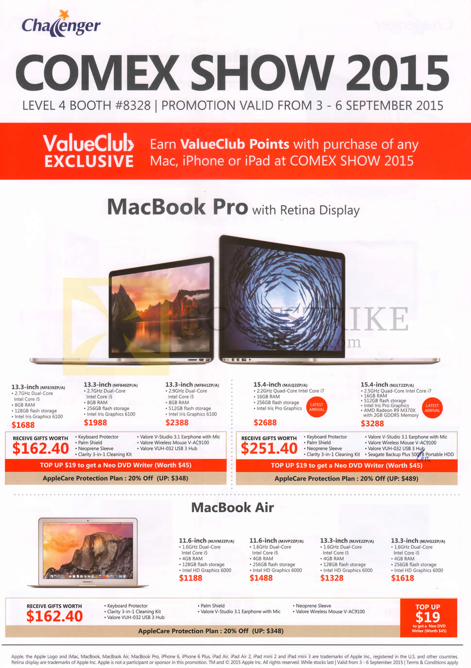 COMEX 2015 price list image brochure of Challenger Apple Notebooks MacBook Pro, MacBook Air