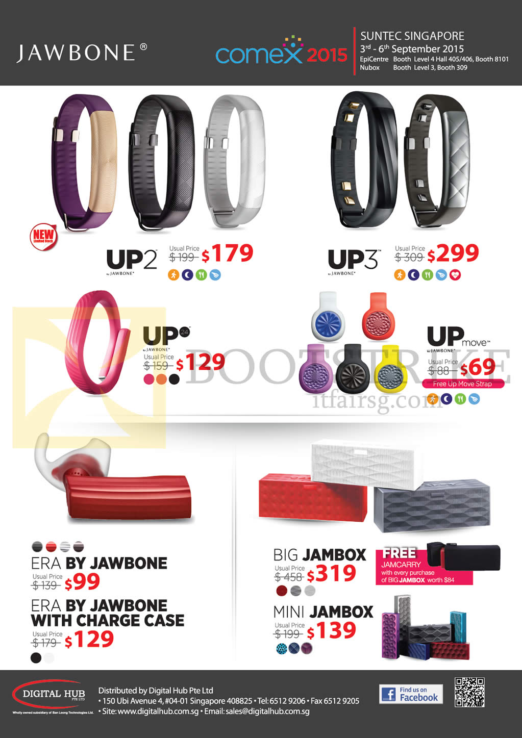 COMEX 2015 price list image brochure of Challenger Jawbone Fitness Bands Speakers UP2, UP3, UP, UP Move, ERA, Big Jambox, Mini Jambox