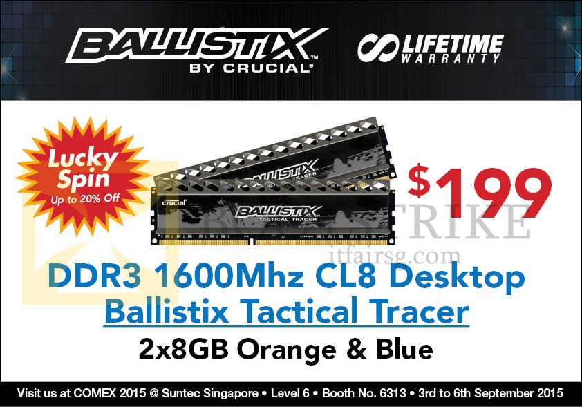 COMEX 2015 price list image brochure of Convergent Crucial Ballistix Tactical Tracer DDR3 2x8GB