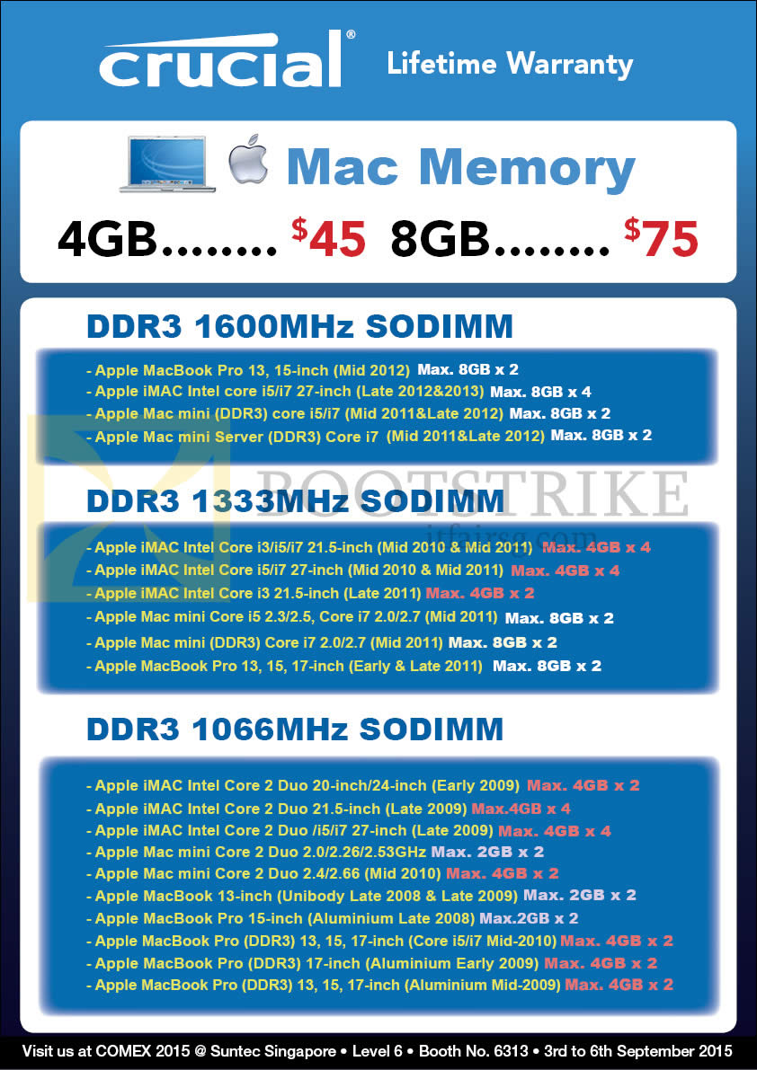 COMEX 2015 price list image brochure of Convergent Crucial Mac Memory DDR3