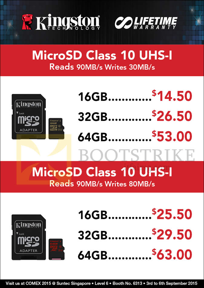 COMEX 2015 price list image brochure of Convergent Kingston MicroSD Class 10 UHS-1 16GB, 32GB, 64GB