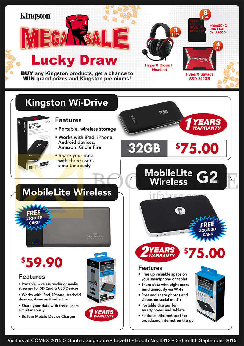 COMEX 2015 price list image brochure of Convergent Kingston Wireless Storage Wi-Drive, MobileLite Wireless, MobileLite Wireless G2