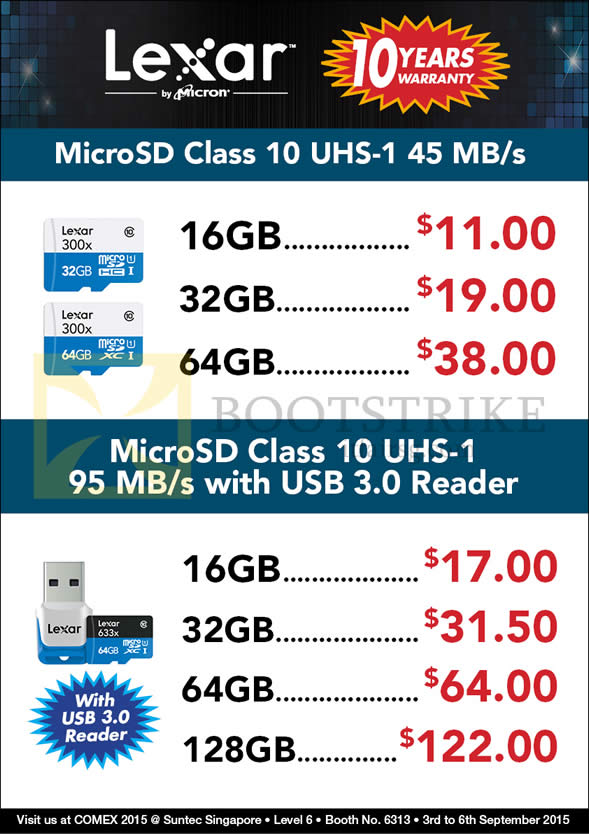 COMEX 2015 price list image brochure of Convergent Lexar MicroSD Class 10 UHS-1 16GB, 32GB, 64GB, 128GB