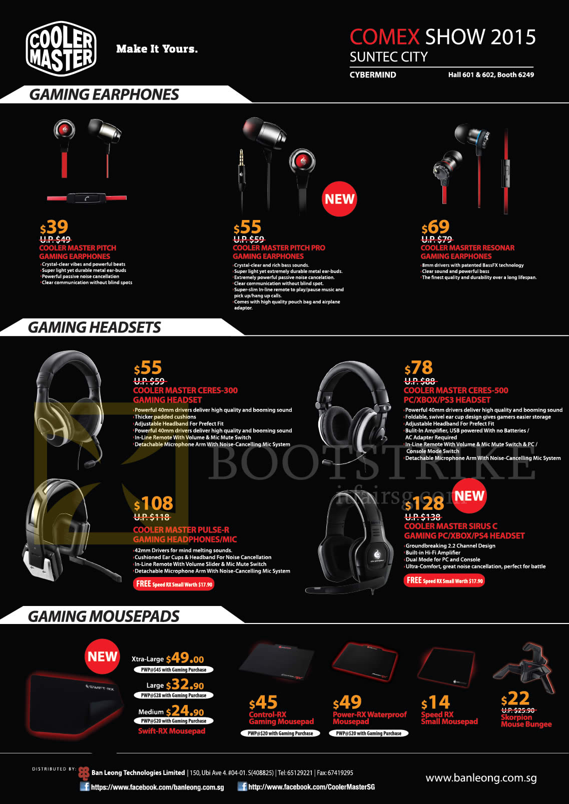 COMEX 2015 price list image brochure of Cooler Master Gaming Earphones, Headsets, Mousepads, Cooler Master Pitch, Pitch Pro, Resonar, Ceres-300, 500, Master Sirus C, Master Pulse-R, Control-RX, Power-RX, Speed RX