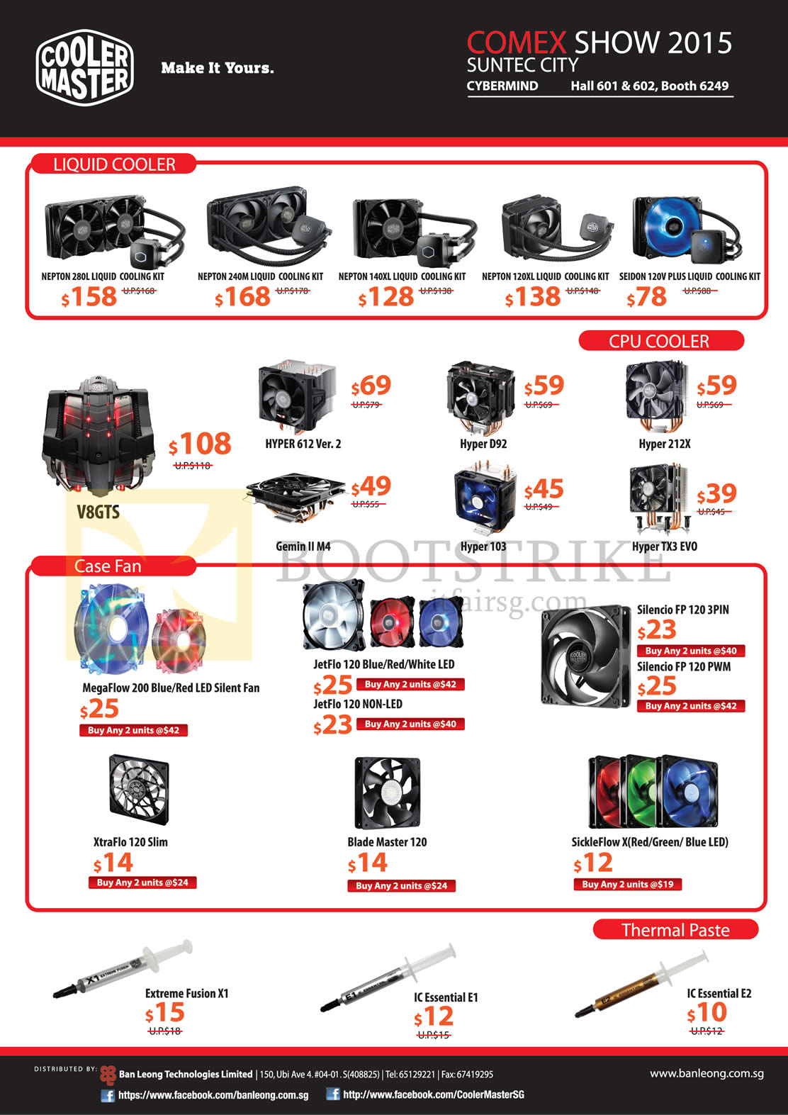 COMEX 2015 price list image brochure of Cooler Master Liquid Cooler, CPU Cooler, Case Fan, Thermal Paste