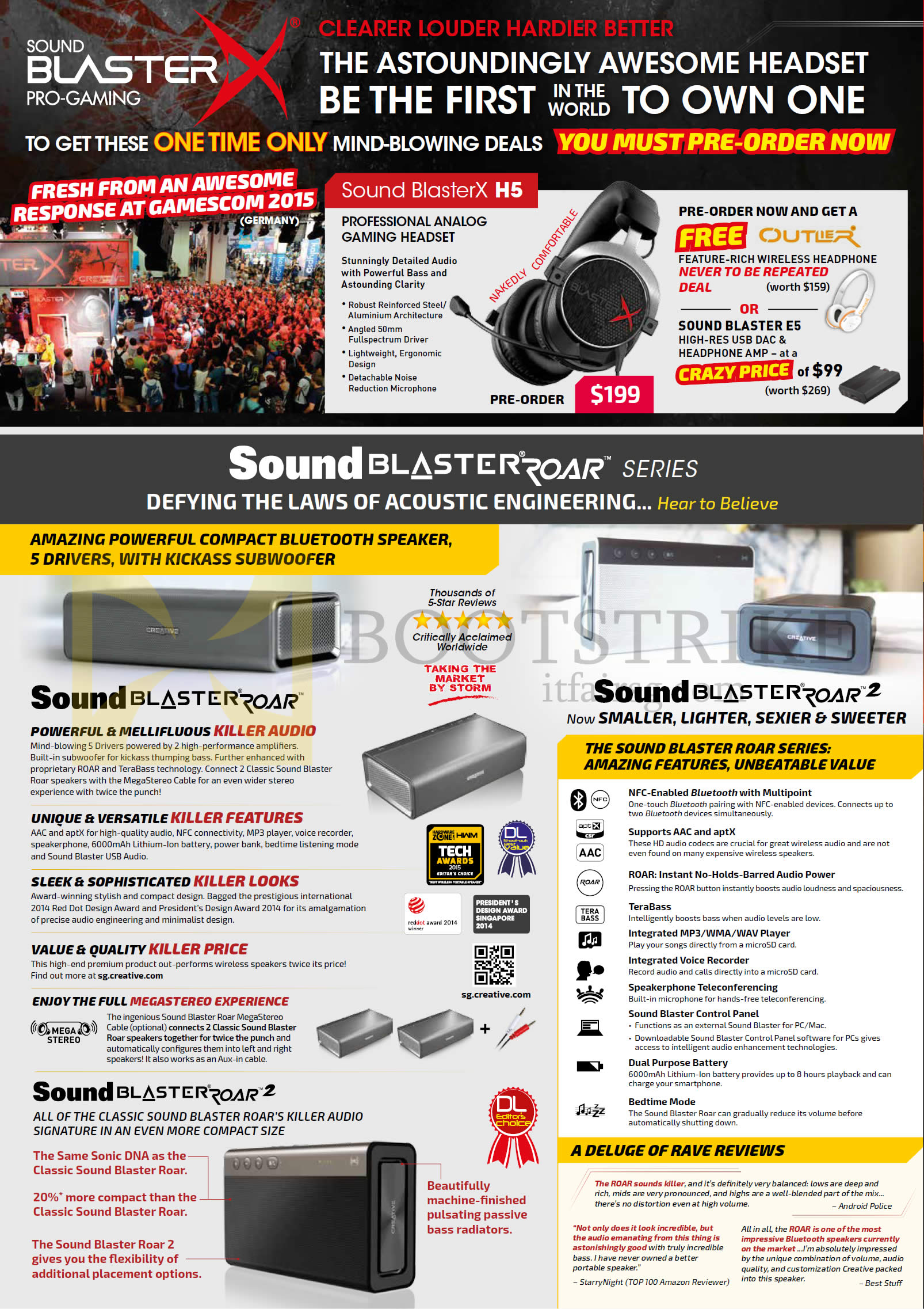 COMEX 2015 price list image brochure of Creative Headset, Speakers, Sound BlasterX H5, Roar, Roar 2,