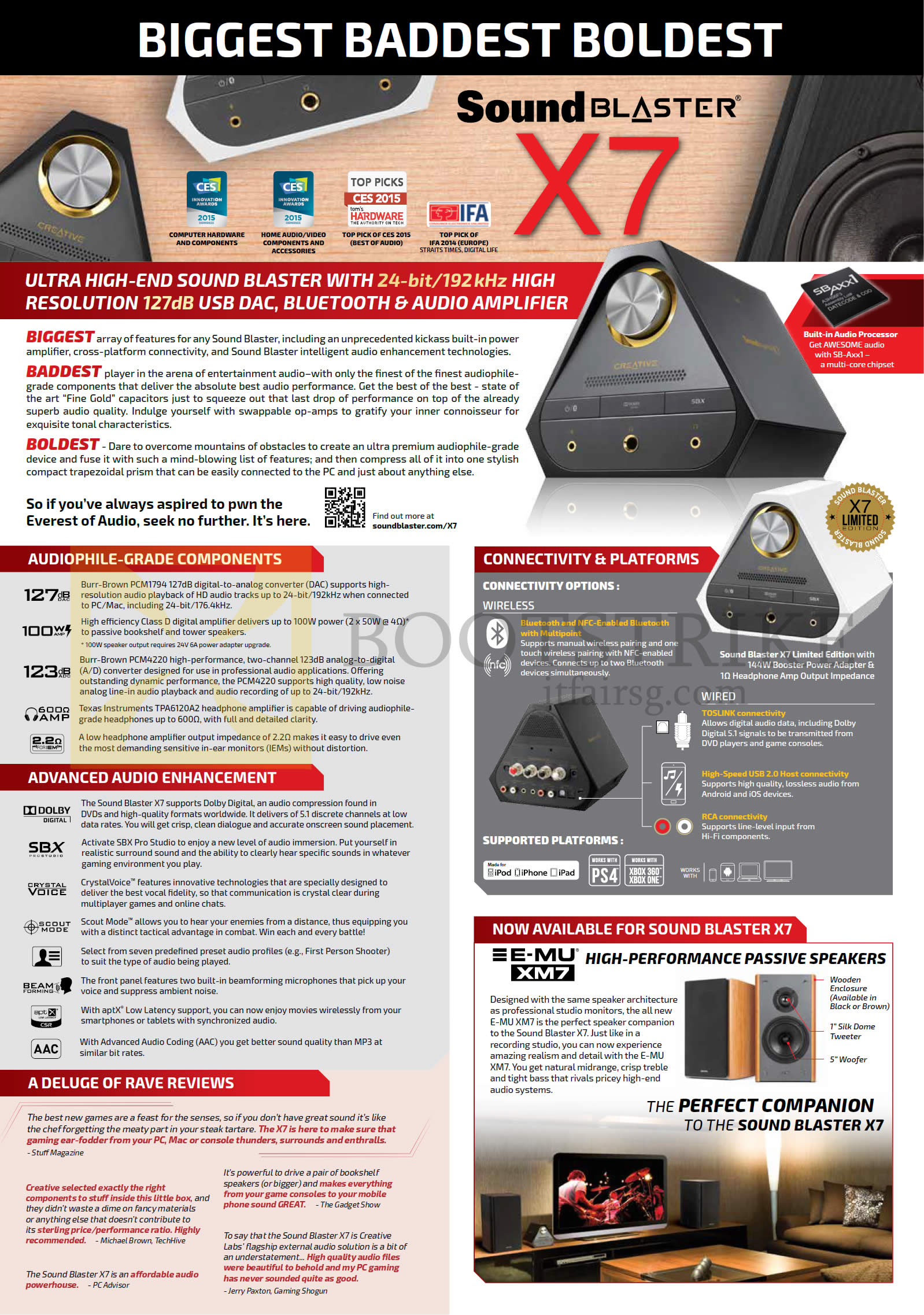 COMEX 2015 price list image brochure of Creative SoundBlaster X7 Speaker Features
