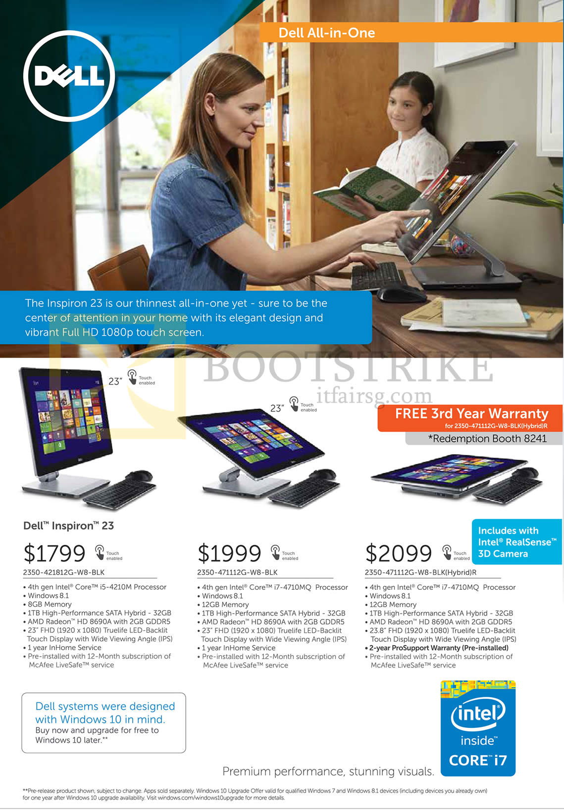 COMEX 2015 price list image brochure of Dell AIO Desktop PC Inspiron 23 2350-421812G-W8-BLK, 2350-471112G-W8-BLK, 2350-471112G-W8-BLK Hybrid R