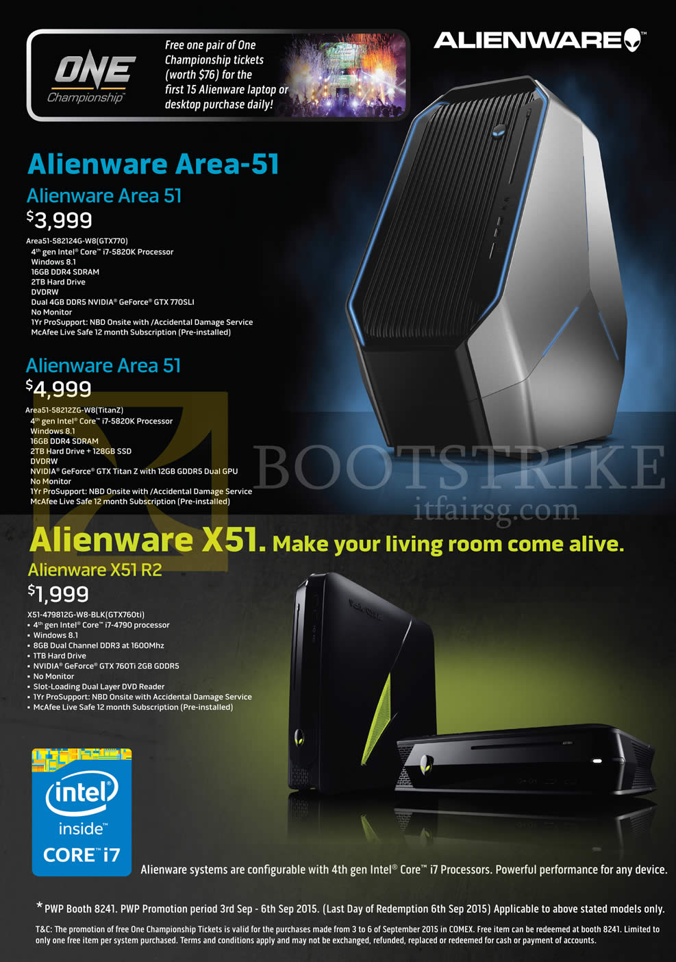 COMEX 2015 price list image brochure of Dell Desktop PCs Alienware Area 51-582124G-W8 GTX770, Area51-58212ZG-W8 TitanZ, Alienware X51-479812G-W8-BLK GTX760ti