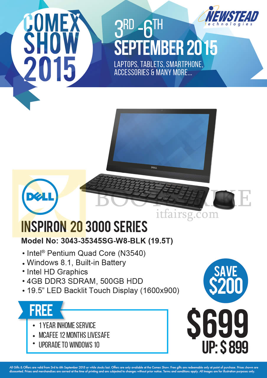 COMEX 2015 price list image brochure of Dell Newstead AIO Desktop PC Inspiron 3043-35345SG-W8-BLK