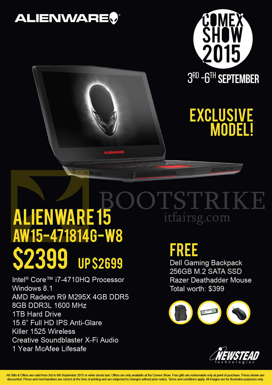 COMEX 2015 price list image brochure of Dell Newstead Notebook Alienware 15 AW15-471814G-W8