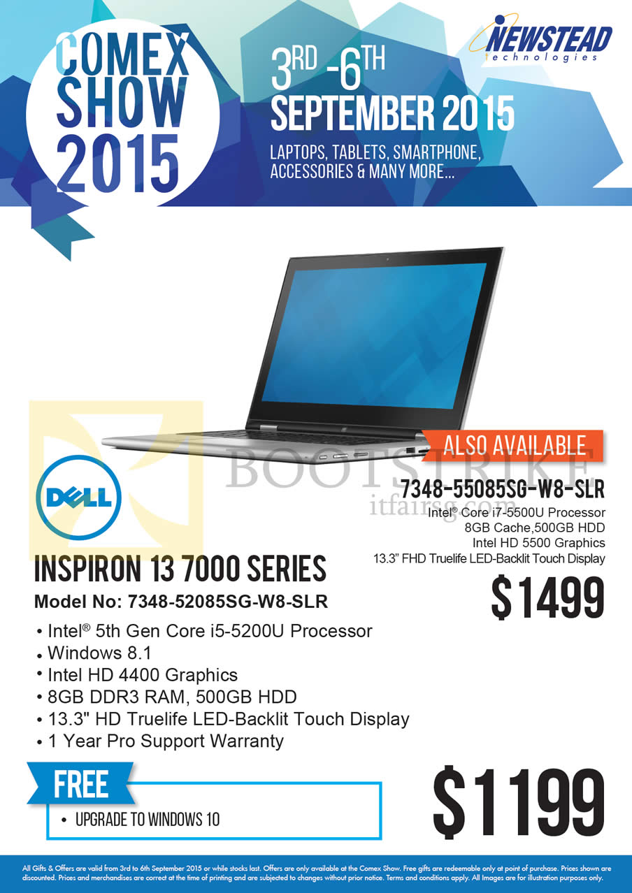 COMEX 2015 price list image brochure of Dell Newstead Notebook Inspiron 13 7000 Series 7348-52085SG-W8-SLR, 7348-55085SG-W8-SLR