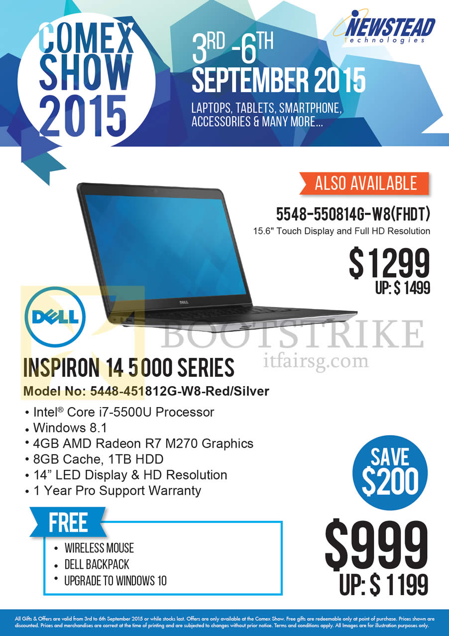 COMEX 2015 price list image brochure of Dell Newstead Notebook Inspiron 14 5000 Series 5448-451812G-W8 Red, Silver