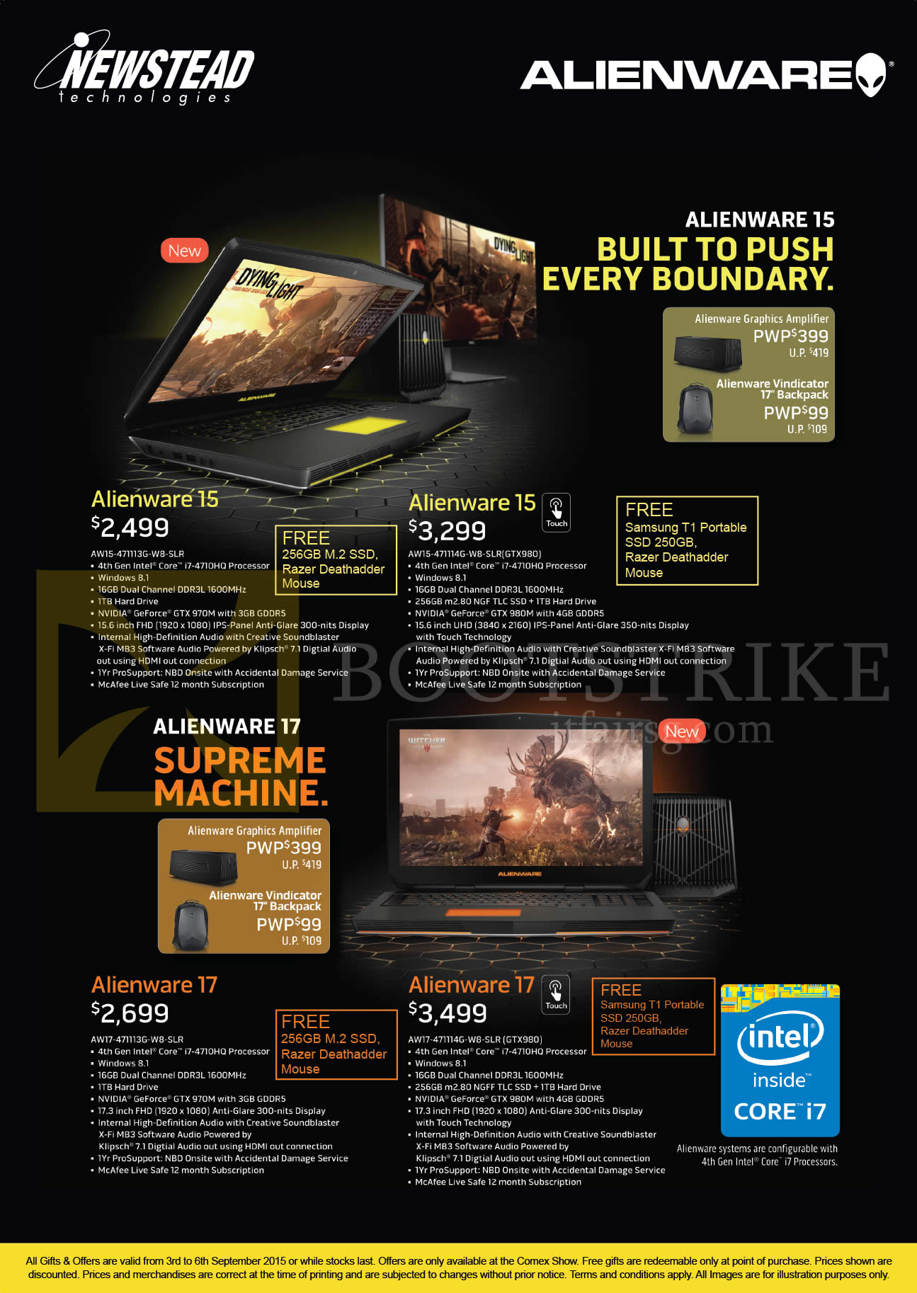 COMEX 2015 price list image brochure of Dell Newstead Notebooks Alienware 15, 17