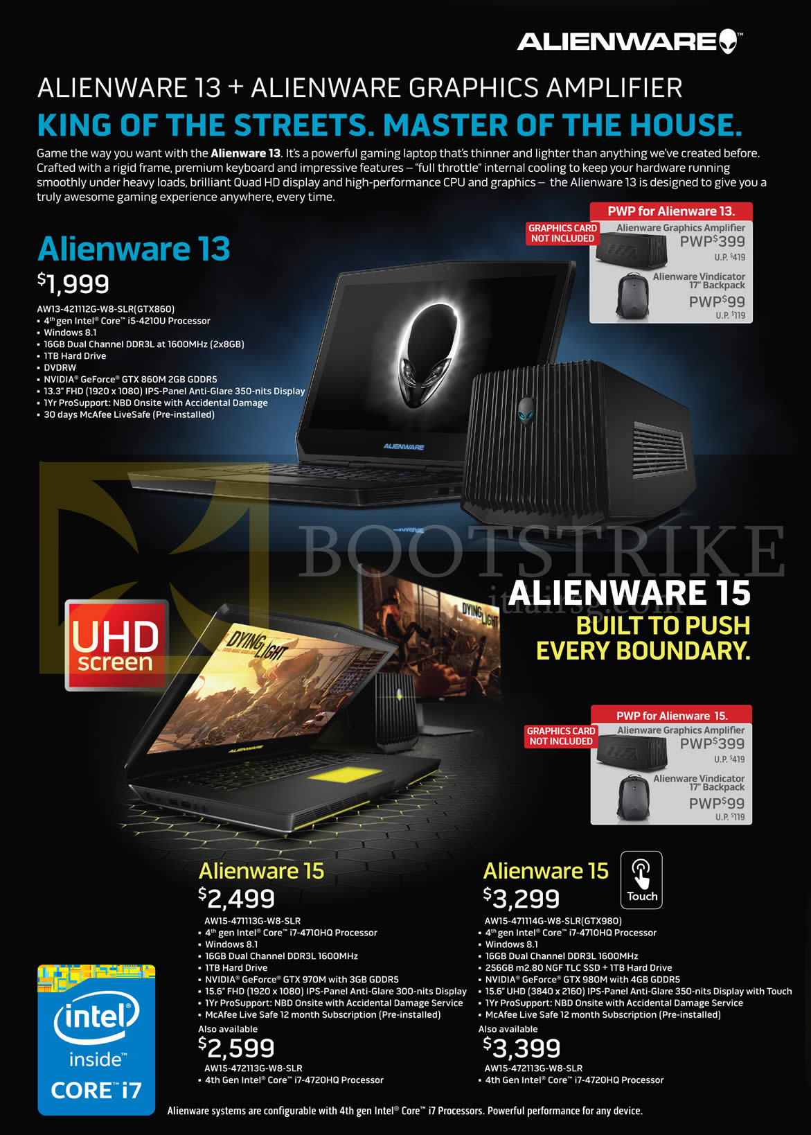 COMEX 2015 price list image brochure of Dell Notebooks Alienware 13 AW13-421112G-W8-SLR GTX860, AW15-471113G-W8-SLR, 15 AW15-471114G-W8-SLR GTX980