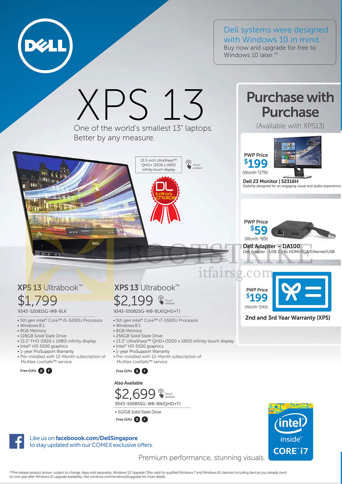 COMEX 2015 price list image brochure of Dell Notebooks, Purchase With Purchase, XPS 13 9343-52081SG-W8-BLK, XPS 13 9343-55082SG-W8-BLK QHD+T