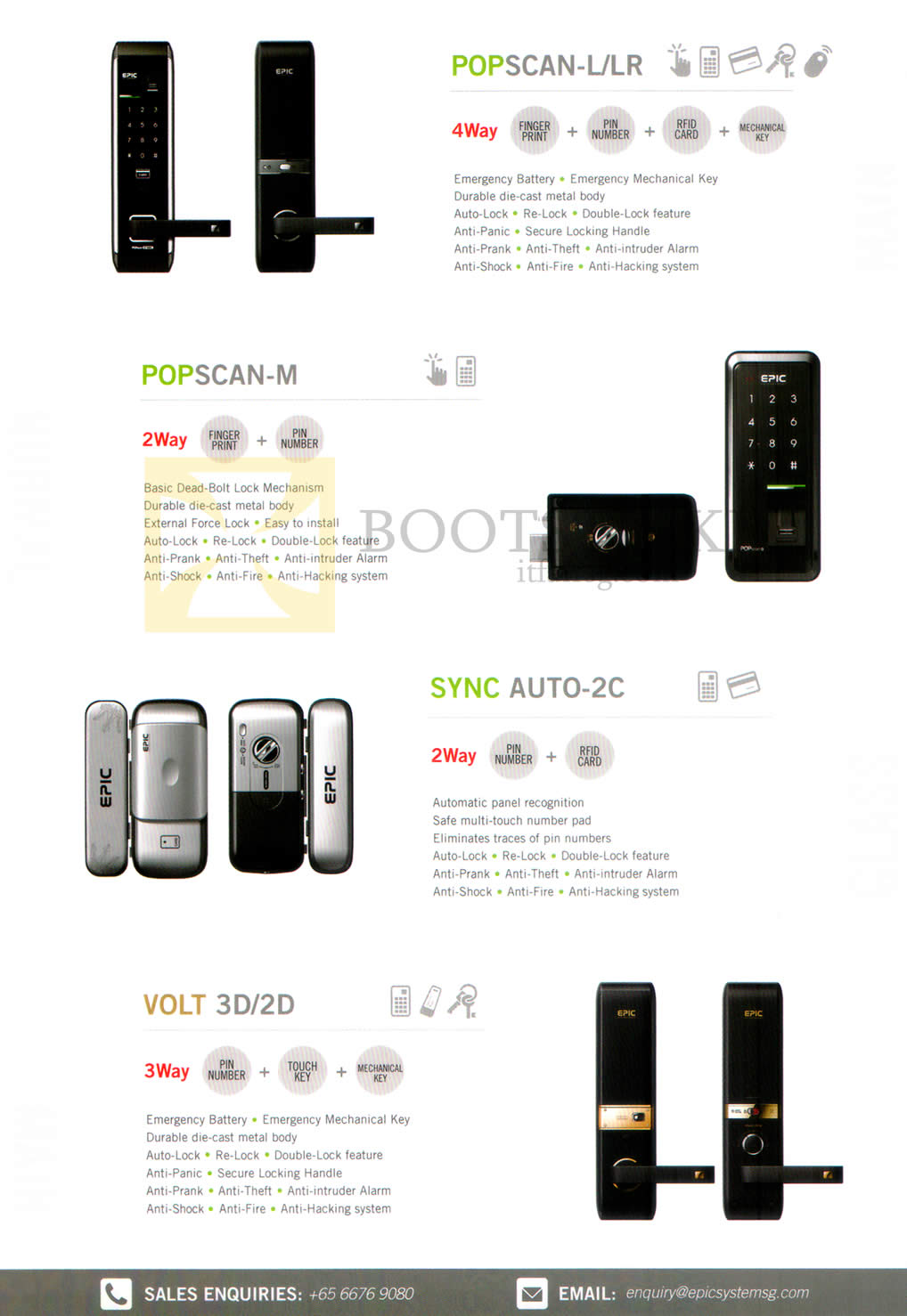 COMEX 2015 price list image brochure of Epic Doorlock Popscan-L, Popscan-M, Sync Auto-2C, Volt 3D, 2D