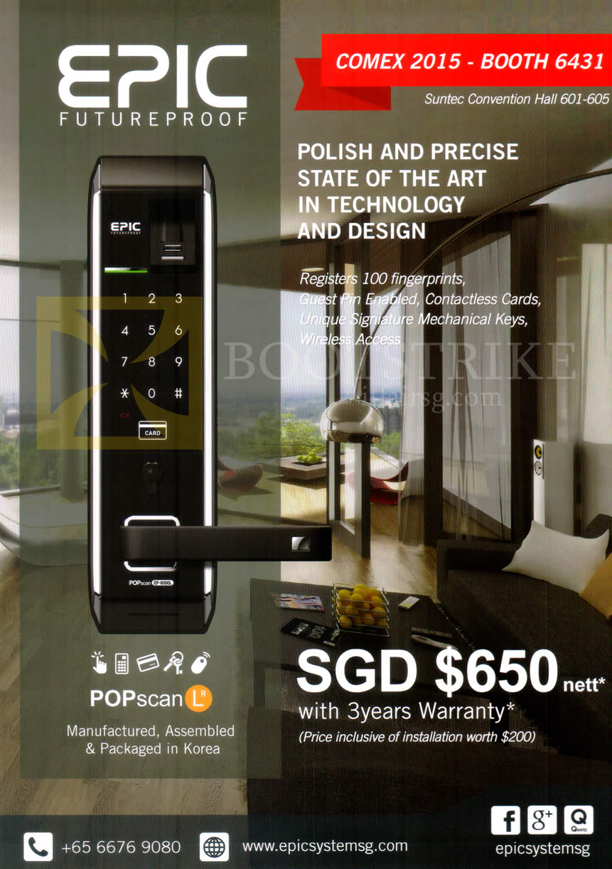 COMEX 2015 price list image brochure of Epic Mechanical Doorlock POPscan L
