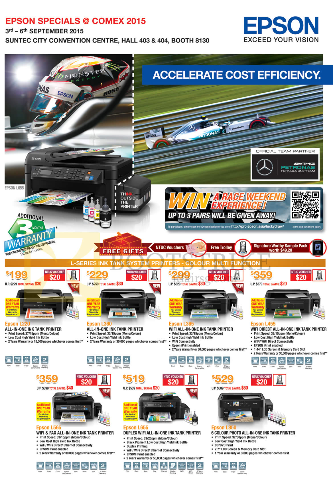 COMEX 2015 price list image brochure of Epson Inkjet Printers L220, L360, L365, L455, L565, L655, L850