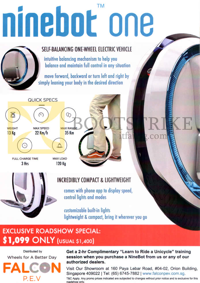 COMEX 2015 price list image brochure of Falcon PEV One Wheel Electric Vehicle Ninebot One