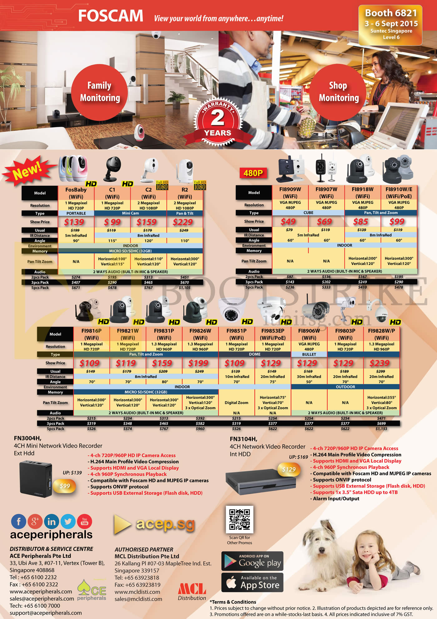 COMEX 2015 price list image brochure of Foscam (Ace Peripherals) Stand Alone Cameras, FosBaby, C1, C2, R2, FI8909W, 8907W, 8910W, 9816P, 9821W, 9826W, 9851P, 9853EP, 8906W, 9803P, 9828W, FN3004H, 3104H